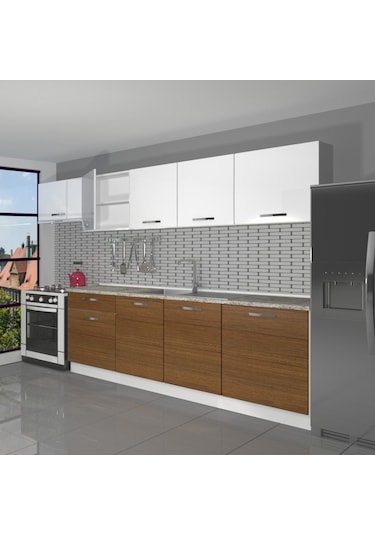 Decoraktiv Smart 280 Mdf Hazır Mutfak Dolabı - Tezgah Dahil - Ceviz Beyaz Beyaz - Ceviz