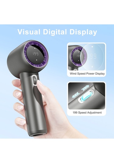 Maiyame El Tipi Portatif Fan, 199 Hız Seviyesi Ayarlı, 9m/s Hava Hızı, 3500mah Pil İle 15 Saat Süre, Dijital Ekran, Tam Alüminyum Gövde, Açık Pembe