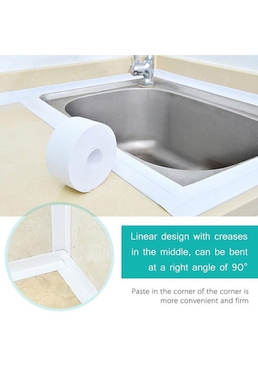 Beyaz Lavabo Banyo Sızdırmazlık Şeridi Bant Beyaz Pvc Kendinden Yapışkanlı Su Geçirmez Duvar Sticker Banyo Mutfak İçin 2.2cm X 330cm
