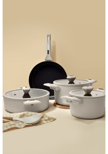 Cristel 7 Parça Tencere Seti Krem Krem