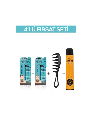 Fontenay Saç Şekillendirici Pudra Toz Wax  Matt Effect Mavi X2 +Şekil Tarağı+Saç Spreyi 2 400ml 4'lü