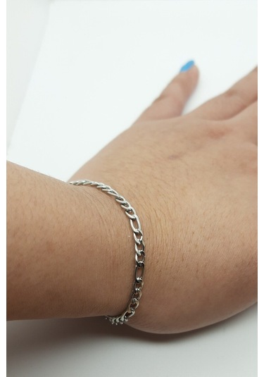 Kişiye Özel Harfli İnce Figaro Zincir Unisex Çelik Bileklik Sevgiliye Eşe Hediye Eck55h Metalik