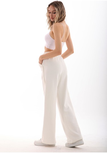 Kallima Ekru Beyaz Tasarım Cepli Şeritli Üç İplik Eşofman Altı Beyaz