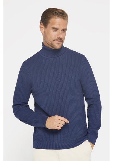 Slim Fit Tam Boğazlı Tüylenme Yapmayan Erkek Lacivert Kazak-29513 Lacivert