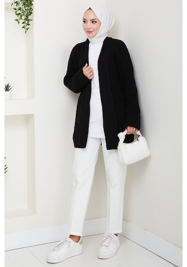 Enfil Şal Yaka Triko Hırka 1598 - Siyah Siyah