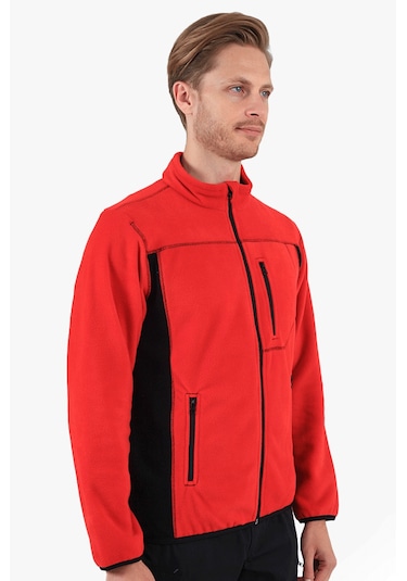 Çift Renkli Polar Ceket Kırmızı - Siyah