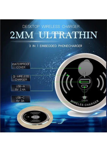Dofolink 15w Gömülü Masaüstü Kablosuz Şarj Cihazı, Usb-a Ve Usb-c Hızlı Şarj Desteği, Qi Standardı, Siyah, Ofis Ve Ev İçin Uygun