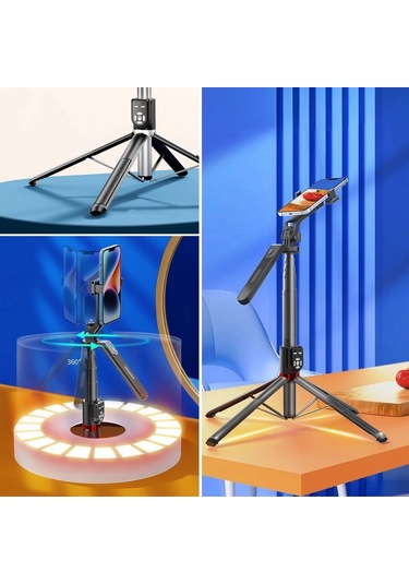 Kumandalı 360 Derece Dönebilen Cep Telefonu Ve Kamera Tripodu 2.2m Uzayabilen Selfie Çubuğu Çok Renkli