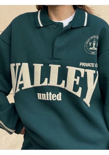 Reka Moda Üç İplik Yakalı Sweat Baggy Pantalonlu Takım - Yeşil Yeşil