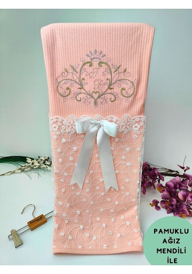 Pembe Kız Bebek Battaniyesi %100 Pamuklu Şık Dantelli Nakışlı Doğal Organik Uyku Örtüsü Yenidoğan Somon