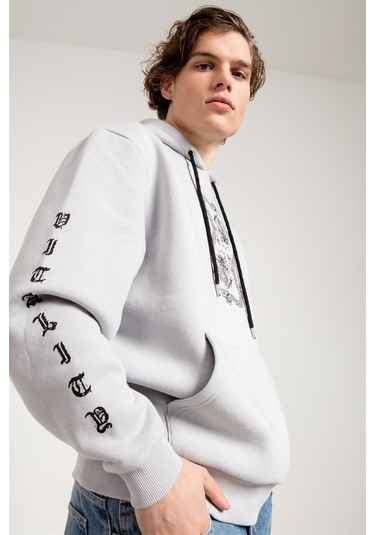 Jahr Marc Dragon Baskılı Gri Oversize Erkek Sweatshirt Gri
