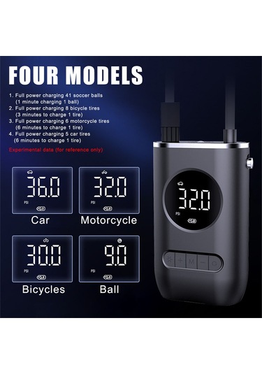 Padalink Taşınabilir Kablosuz Araç Hava Pompası, 150psı 70w, Led Ekranlı, Otomatik Durdurma, 4000mah Pil, Dört Şişme Modu, Fren & Spor Topları İçin