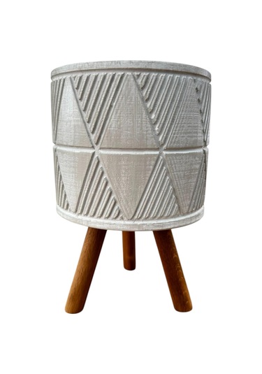 Bitki Tasarımı Ev Dekorasyon Bej Piramit Ayaklı Beton Saksı Çiçeklik Saksılık