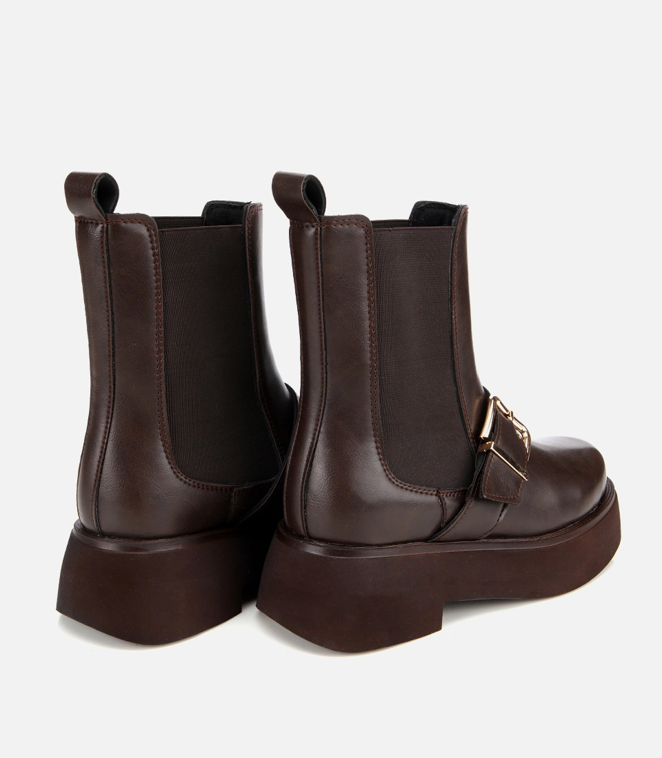 Hotiç Kadın Kahverengi Lastik Detaylı Tokalı Kalın Tabanlı Düz Bot 01boh314870a480 01boh314870a480 Kahverengi