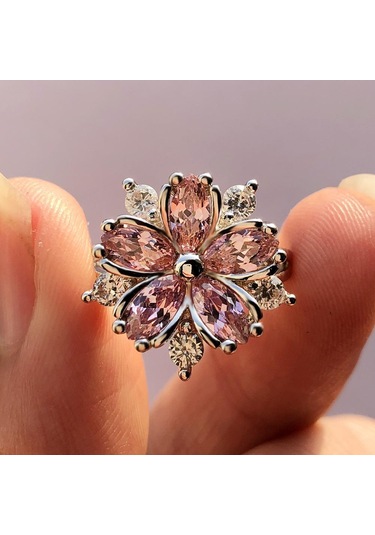 Altın - Pembe Zarif Moda Prenses Alyans Gelin Takı İçin Romantik Çiçeği Pembe Taş Bayan Yüzükler 10 Altın - Pembe