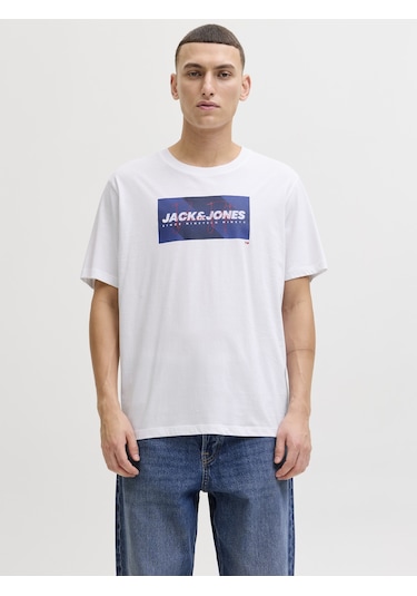 Jack & Jones Erkek Gögüs Logo Baskili Tisört - Cole - 12288492 Beyaz