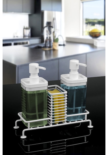 Okyanus Home Beyaz Standlı Sıvı Sabunluk 2'li Şeffaf