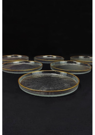 Digithome Rexy 16577 Cam Pasta Tabağı 6'lı 16 CM Gold Rim