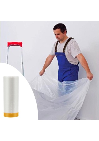 Büro Ev Boyama İçin 1,8x15mt Mini Yapışkanlı Boya Badana Koruyucu Hışır Örtü