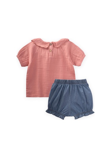 Cigit Bebe Yakalı Kot Şortlu Takım 0-4 Yaş Yavruağzı Yavru Ağzı