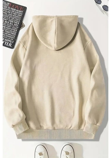 Duck Baskılı Oversize Sweatshirt Bej