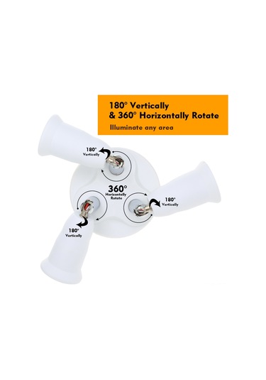 Skycity E26/27 Beyaz Soket Adaptörü - 3'lü Çevirme Kolu, 180 Derece Dönebilen, Yangın Engellli Malzeme, Toplam 180w Güç Beyaz