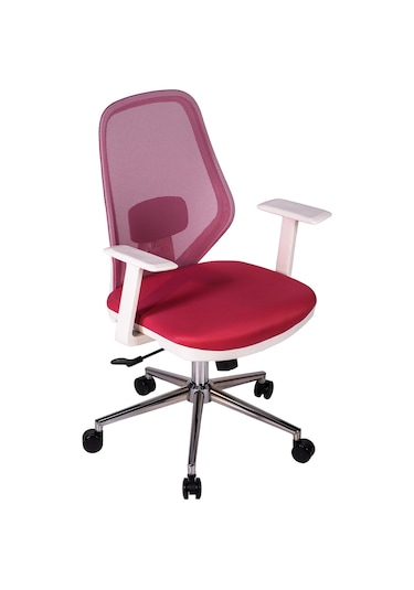 Ofisbazaar Dali Beyaz Fileli Çalışma Koltuğu Ergonomik Şef Ve Toplantı Koltuğu Pembe Pembe