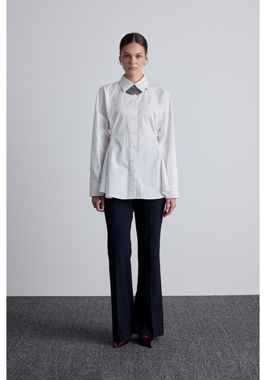 Bel Ayarlamalı Gömlek Ekru Ekru