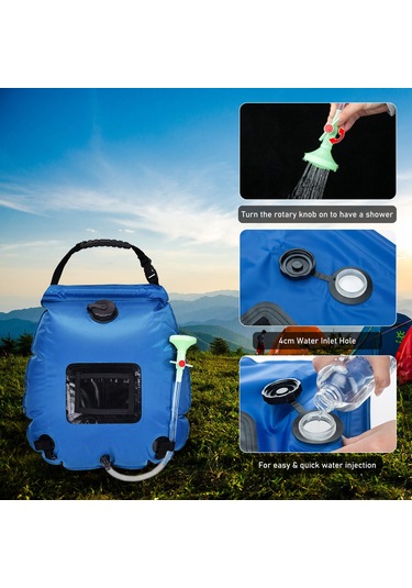 Yifomall Güneş Enerjili Kamp Duş Çantası - 20l Taşınabilir, Katlanabilir, Açık Hava Duşu Mavi