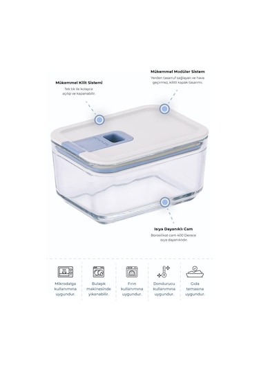 Neoflam Perfect Seal Dikdörtgen Cam Saklama Kabı Bej 500 ML Bej