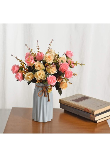 Hangfox 12 Çiçekli Avrupa Stili Simülasyon Gül, 6 Dal Ve 2 Renk Kombinasyonu, Serbest Konum Ayarı, Dekoratif Vazo İçin Uygun