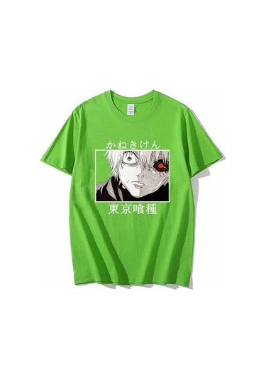 Yeşil Japon Animesi Tokyo Ghoul T Shirt Erkekler Kawaii Karikatür Kaneki Ken Grafik Tees Moda Unisex Tshirt Yaz Üstleri T-shirt Erkek Yeşil