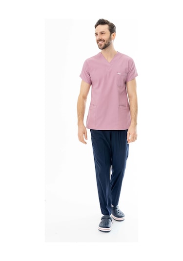 Gofre Likra Yarasa Kol Doktor Hemşire Tek Üst Forma Pembe Gfr3004 Pembe