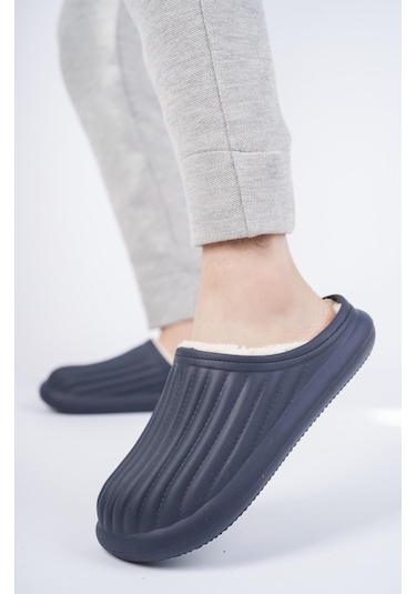 Modafrato Flora Kapalı İçi Yünlü Unisex Ev Terliği Kışlık Terlik Su Geçirmez Lacivert