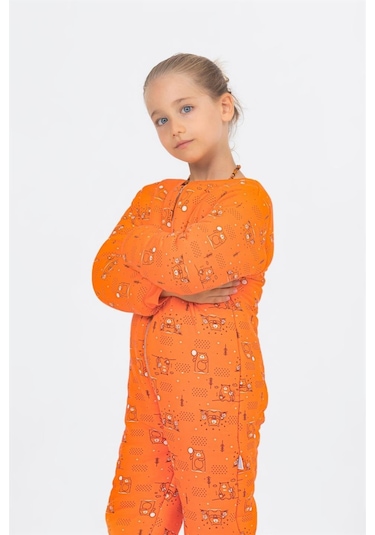 Kız Erkek Çocuk Kalın Elyaf Dolgulu Premium Kalite 2.5 Tog Desenli Uyku Tulumu Turuncu