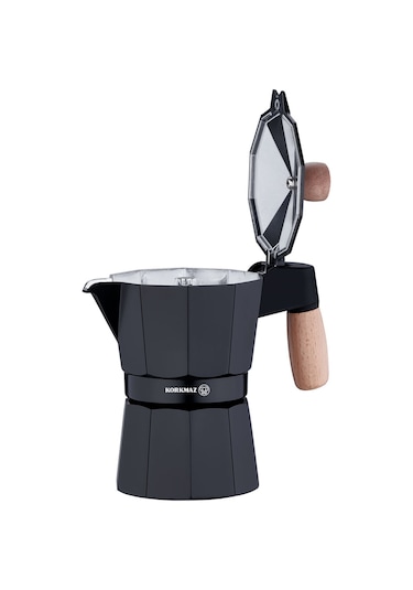 Korkmaz Etna 3 Fincan Siyah Moka Pot 150 ml