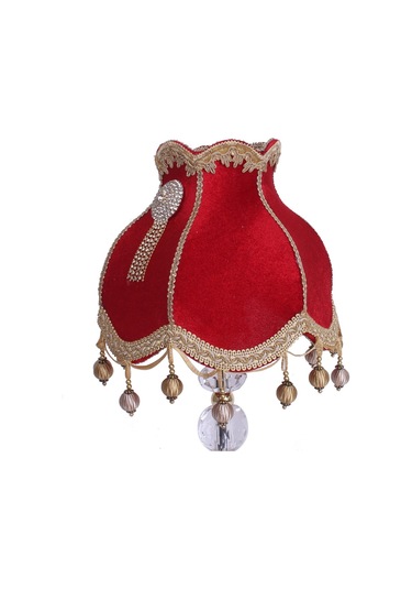 Redviev Burgulu Abajur Broş Dekorlu Kristal Ayak Kırmızı