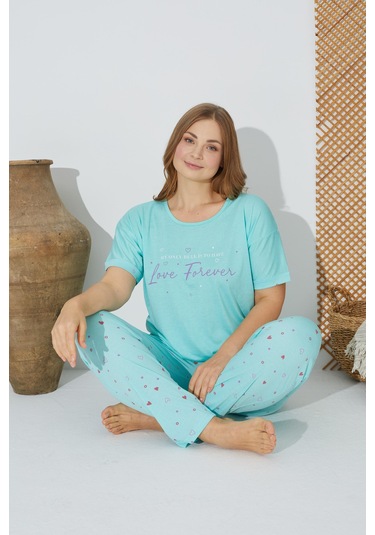 Estiva 24072 Büyük Beden Kadın Kısa Kollu Pijama Takım 001