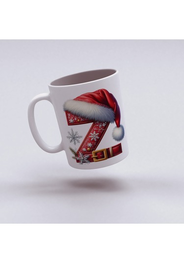 Z Harfi Yılbaşı Temalı Bardak 330 Ml Harfli Kişiye Özel Hediye - Yeniyıl / Noel Şapka Tasarım Beyaz