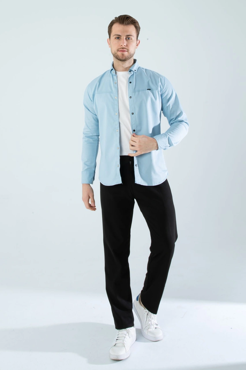 Slim Fit Erkek Cepsiz Kot Gömlek A.mavi