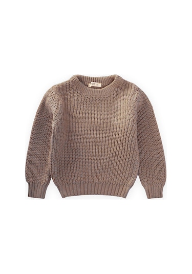 Cigit Bisiklet Yaka Selanik Triko Kazak 2-8 Yaş Vizon Vizon