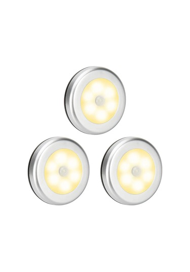 Youtek 3'lü Otomatik Led Işık, Optik Sensörlü Pilli Gece Lambası, Duvarüstü, Merdiven, Ev Kullanıma Uygun Beyaz/gümüş