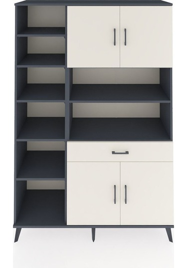 Hyperion Dolap 10 Raflı Tek Çekmeceli 4 Kapaklı 132x44x195 Antrasit-aytaşı/aytaşı Aytası/aytası