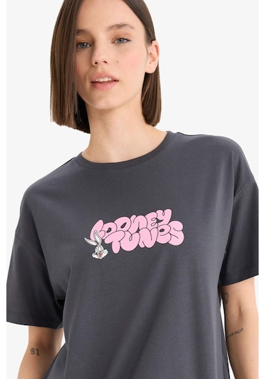 Defacto Coool Looney Tunes Oversize Geniş Kalıp Sırt Baskılı Kısa Kollu Tişört E9847ax25auar191 Antrasit