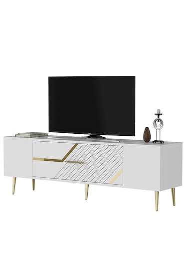 Ufa Tv Sehpası Tv Ünitesi 150 Cm Beyaz Altın
