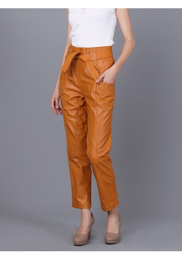 Basics&more Kadın Hakiki Deri Pantolon P01 Camel