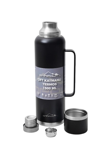 Nurgaz Campout Çift Katmanlı Termos 1500 ML Siyah