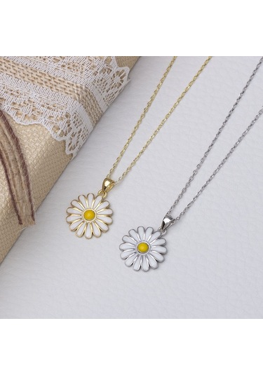 Papatya Mineli Model 925 Ayar Gümüş Gold Rengi Kadın Kolye Gold - Rodyum