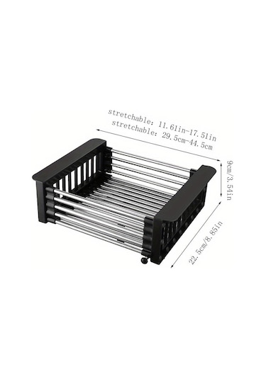 Siyah 1 Adet Drenaj Rafı, Paslanmaz Çelik Mutfak Sepeti, Ev Bulaşıklık, Geri Çekilebilir Lavabo Rafı, 8.81 11.22-18.5 3,7 İnç, Dikdörtgen Lavaboya Uygun Siyah
