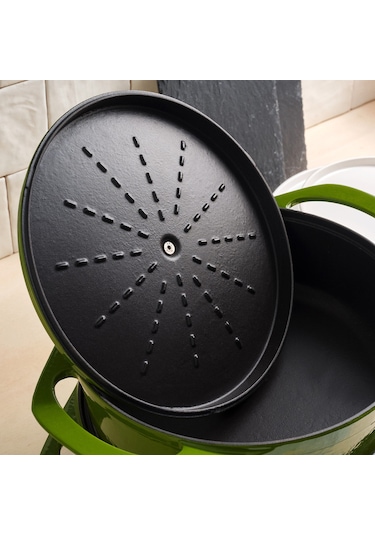 Pot Art Parlak Yeşil Yuvarlak Derin Döküm Tencere 28 Cm 5,6 Lt Yeşil